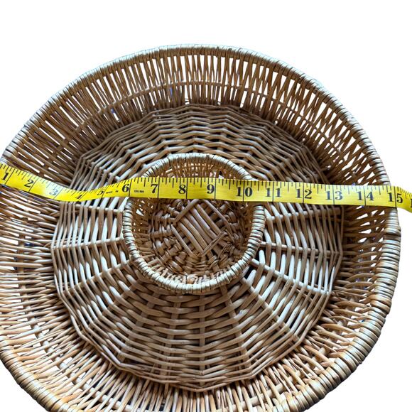 Vintage Wicker Chip and Dip Basket with Ceramic Chili Pepper Bowl – 13” Diameter - Picture 7 of 9
